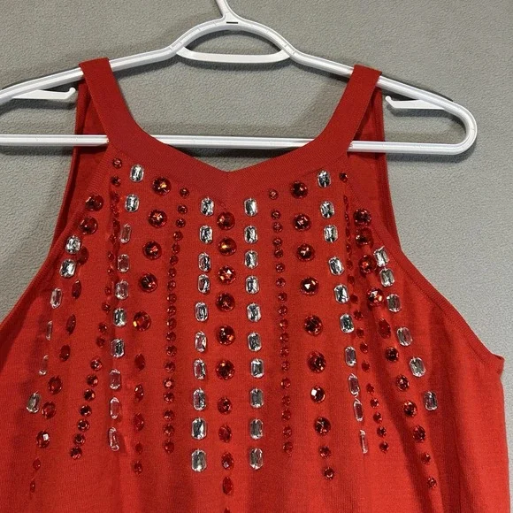 Ashley Stewart Red Tank Top Blouse Womens Size 18/20 Rhinestones Party Holiday - Picture 1 of 5